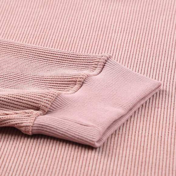 Cali Chic Women Sweatshirt Pink Solid Ribbed Knit Round Neck Pullover - Picture 8 of 10